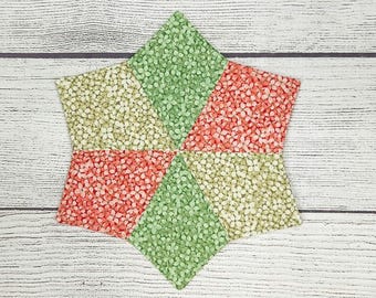 Mug Rug, Quilted Mug Rug, Fabric Mug Rug, Reversible Mug Rug, Star Mug Rug, Flower Mug Rug