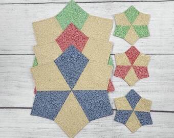 Mug Rug and Coaster Set, Red Green Blue Mug Rug, Star Mug Rug, Star Coaster, Petite Floral Mug Rug and Coaster Set, Shop Special!