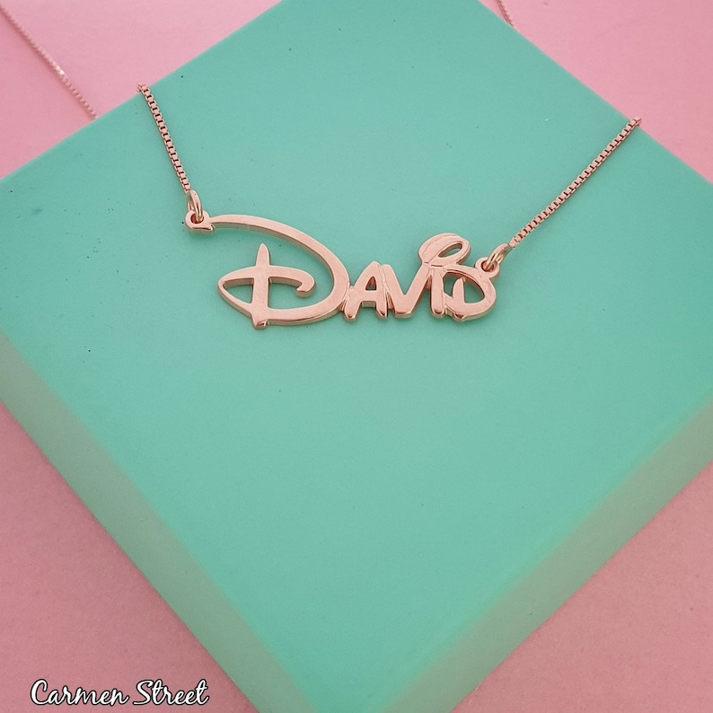 Personalized Disney Name Necklace Yellow Gold or Rose Gold Emily Charm
