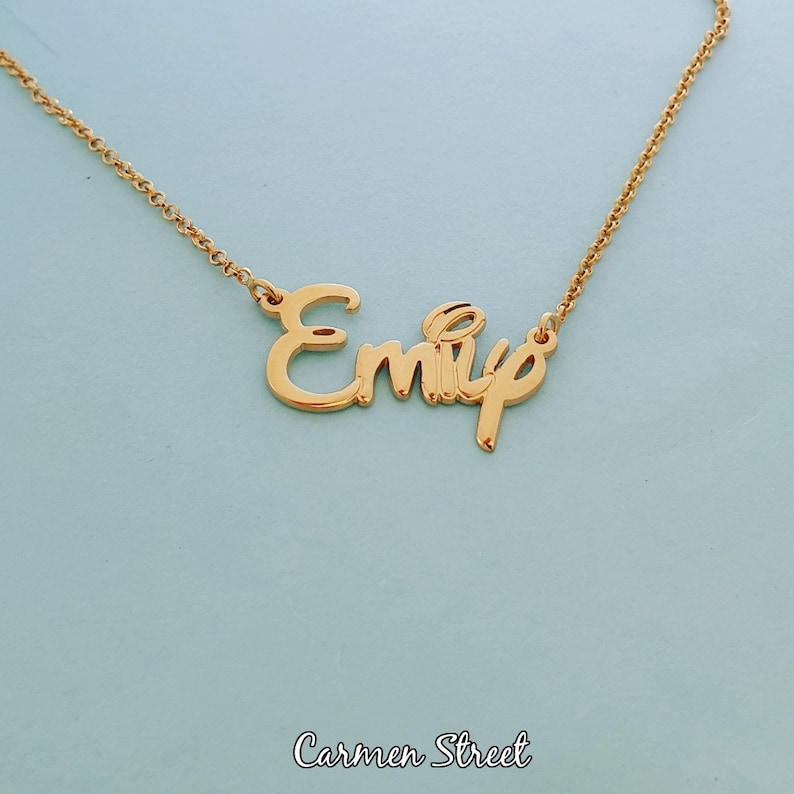 Personalized Disney Name Necklace Yellow Gold or Rose Gold Emily Charm
