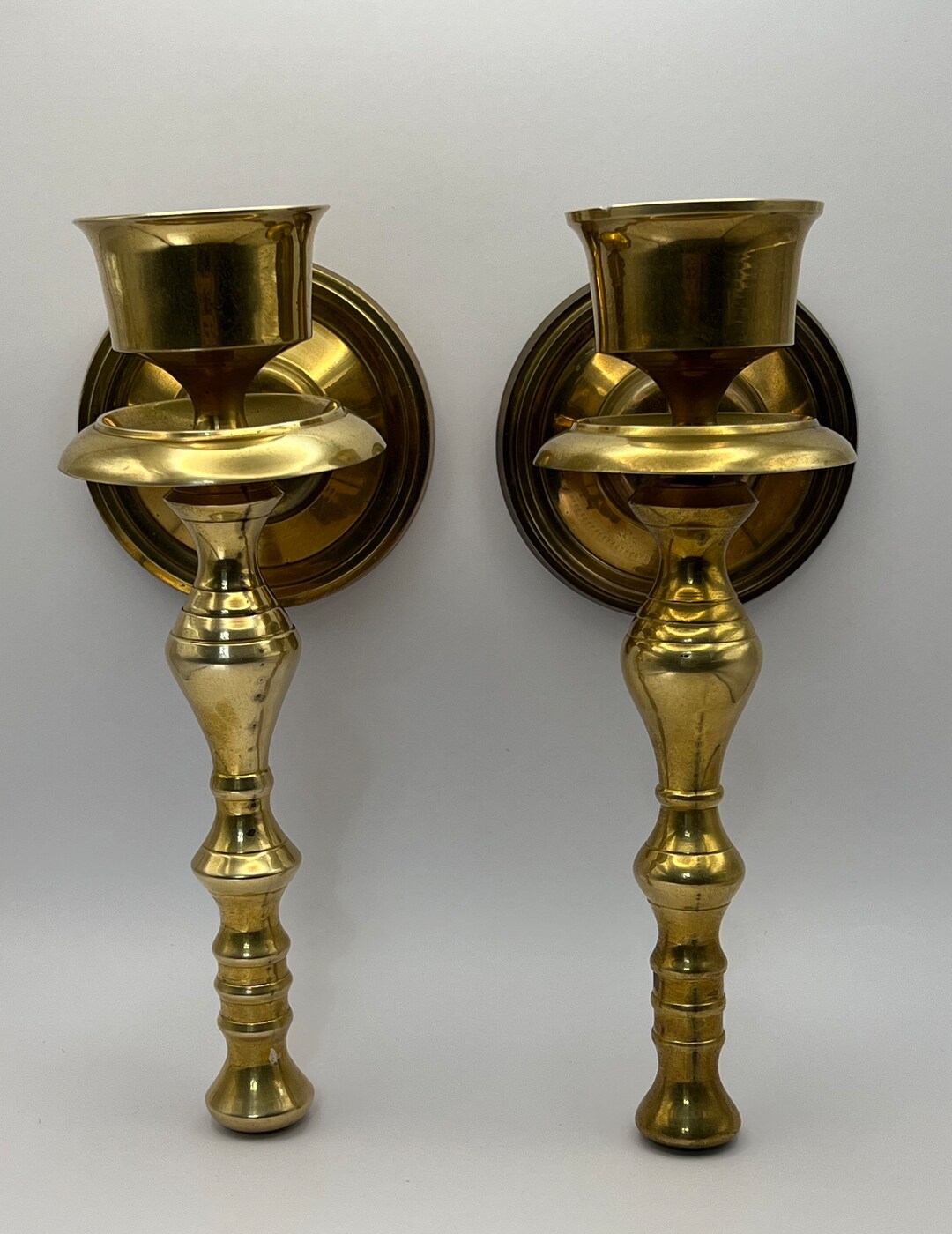 Vintage Pair of Brass Candlestick Wall Sconces, Made in India Etsy