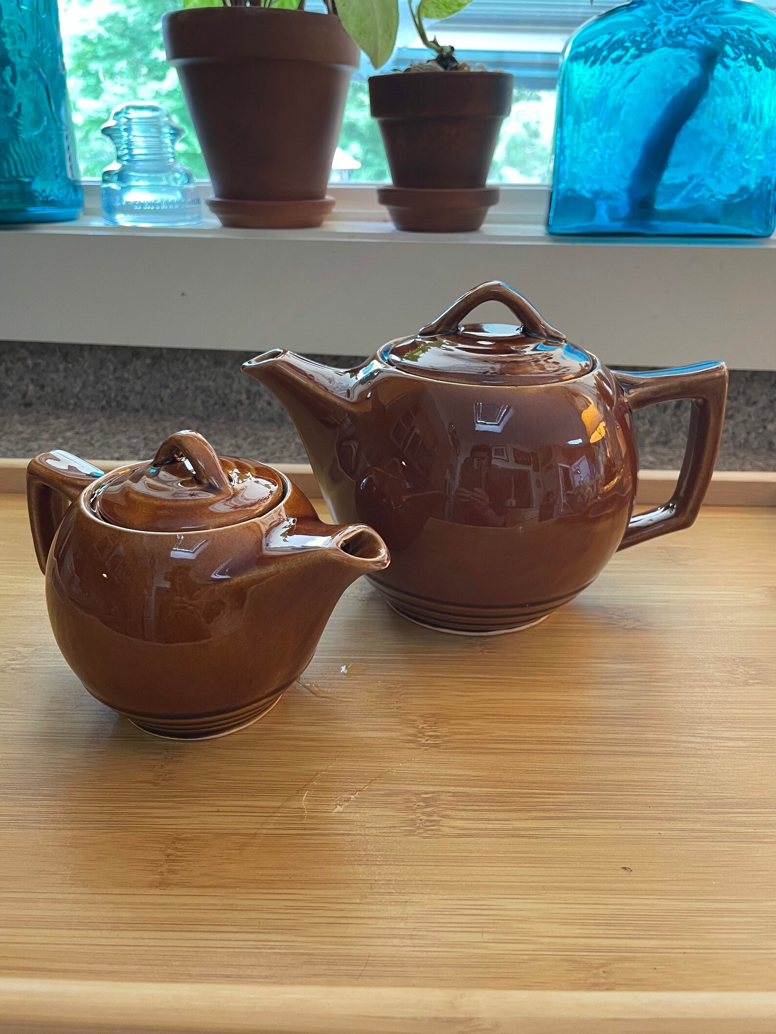 Vintage Mccoy Brown Glaze Matching Teapots Large and Small Etsy