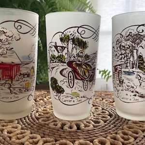 Set of 3, Vintage Currier and Ives Frosted Drinking Tumblers