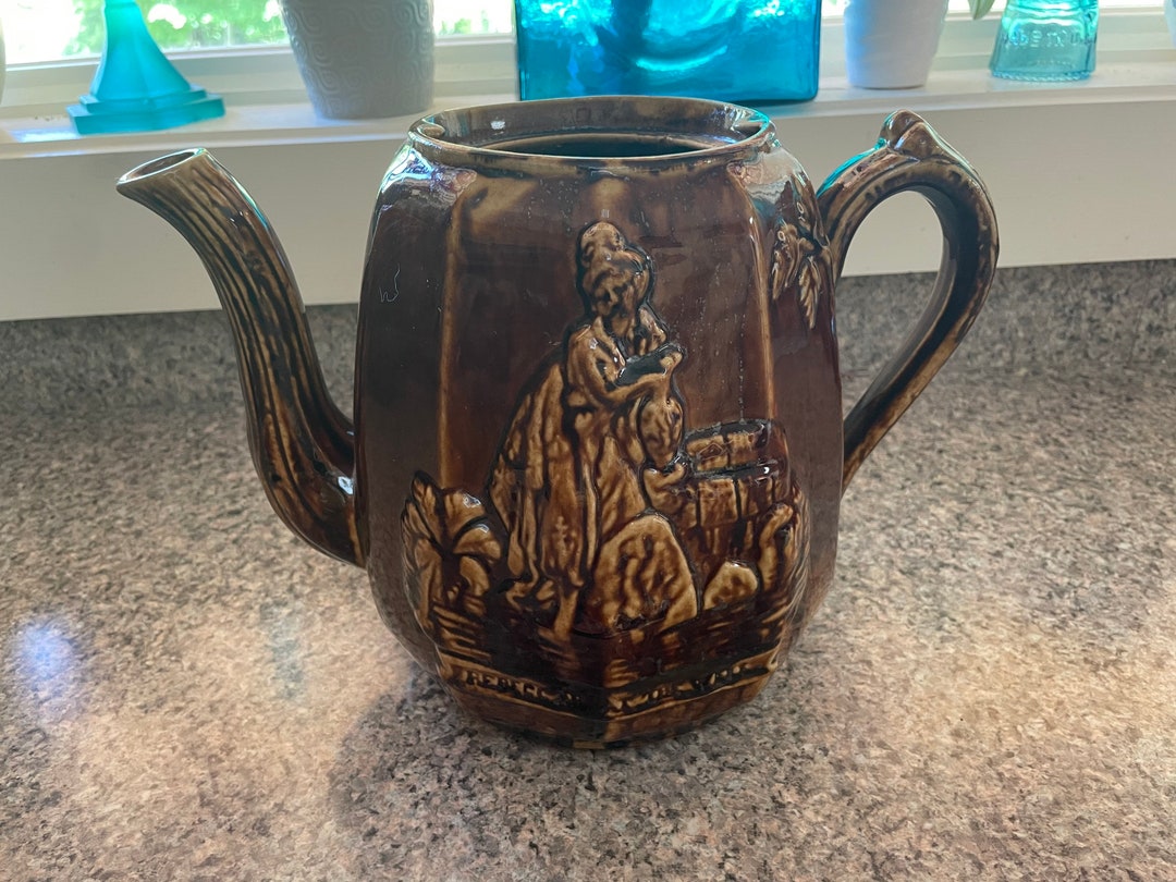 Vintage Rebecca at the Well Brownware Teapot, Missing Lid, Rockingham ...