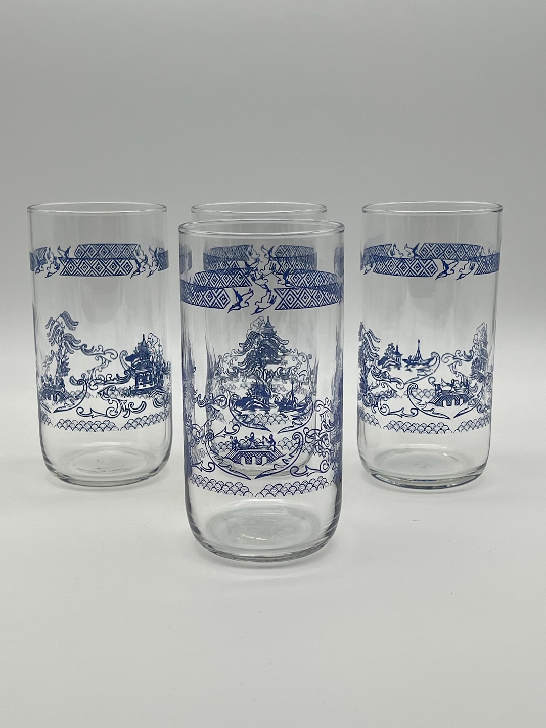 Vintage English Ironstone Blue Willow 16 Ounce Glasses, Set of 4 - Etsy