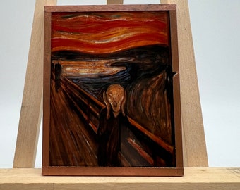 Unieke glaskunsttegel, The Scream, Edvar Munch, 3,75" x 3"