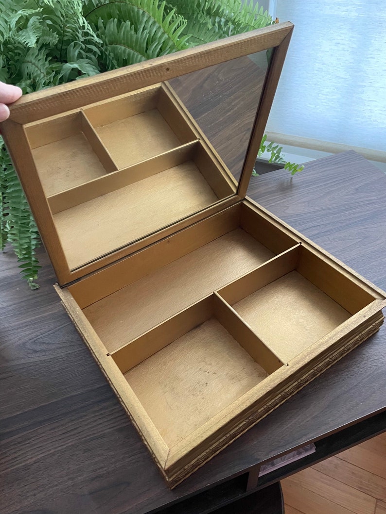 Vintage Holz Schmuck Box/Vanity Box mit gerahmten Bild von M. | Etsy