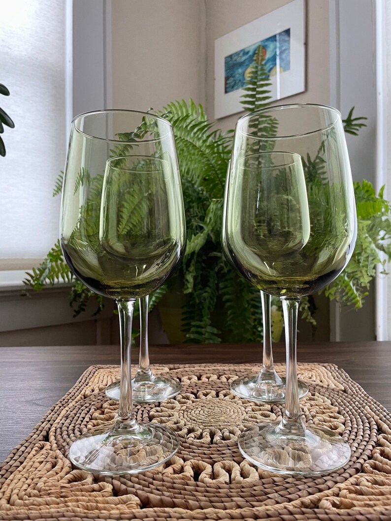 Beautiful Olive Wine/Water Glasses High Stemmed Set of 4 Etsy