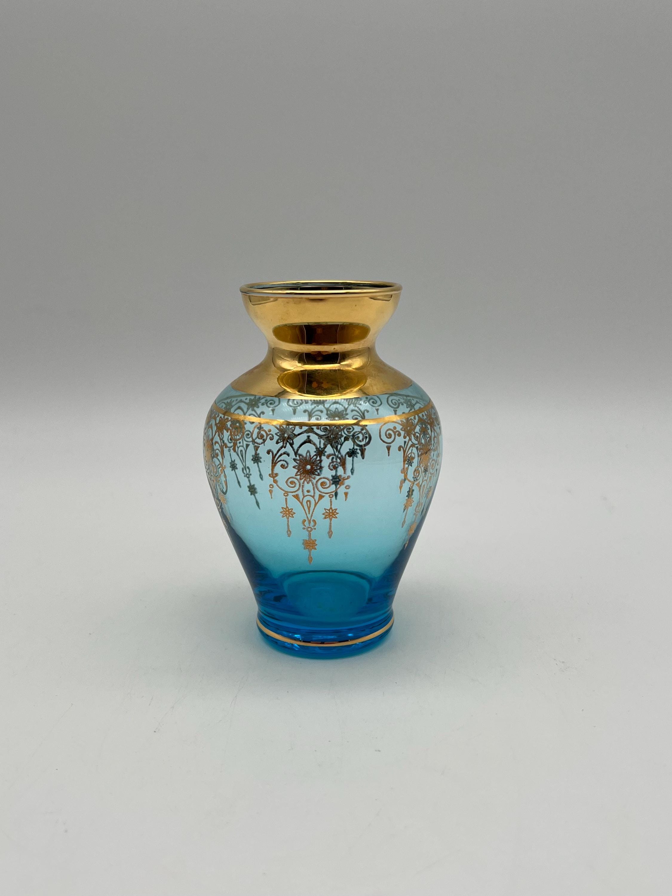 ムラーノ MURANO ヴィンテージ 花瓶 ブルーイエロー クリア