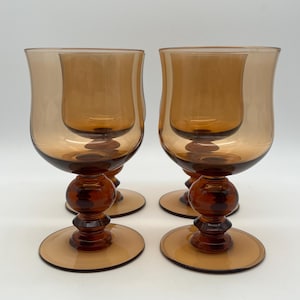 Vintage Handblown Amber Bubble Wine Glasses/Goblets, set of 4