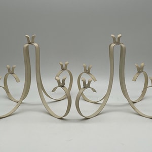 Vintage Pair of Matte Off White Metal Candelabras, Tulip candle Holder