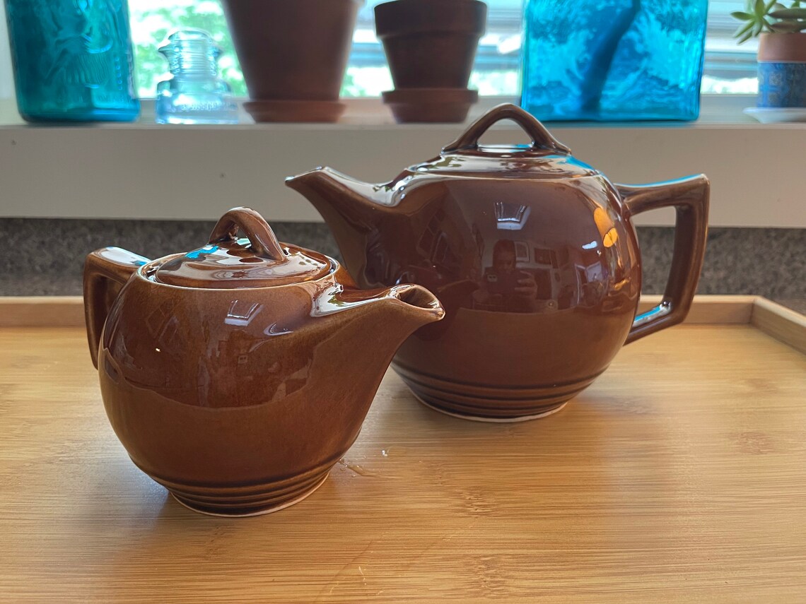 Vintage McCoy Brown Glaze Matching Teapots Large and Small Etsy