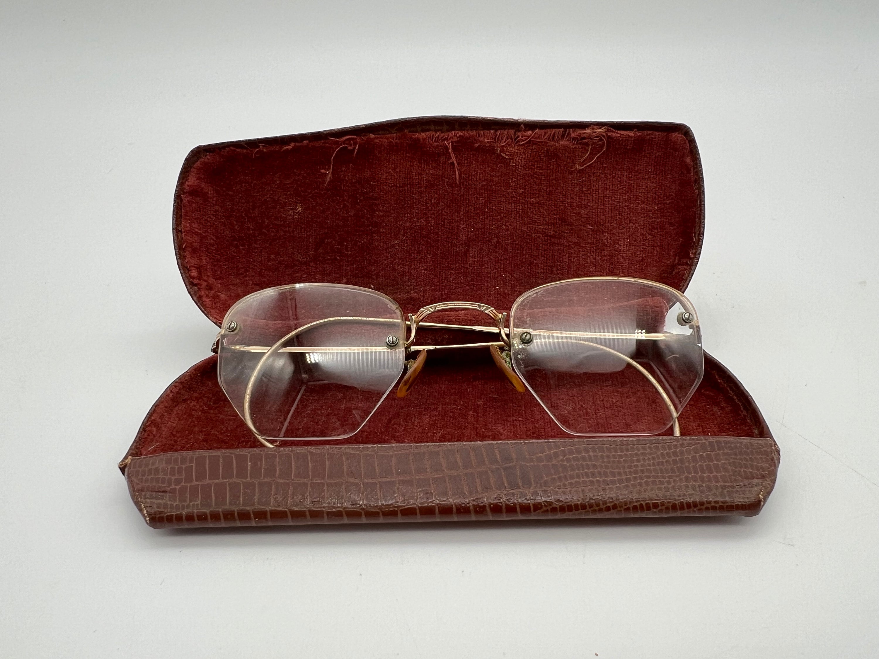 Rare Vintage 14 k gf Wire Rim Embellished Glasses: Original Lenses and Case Vintage Gold Filled Wire Rimmed Eye Glasses, 1930s, With  main image 3