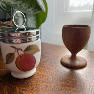 Royal Worchester Porcelain Egg Coddler/Poacher and Vintage Wood Egg Cup
