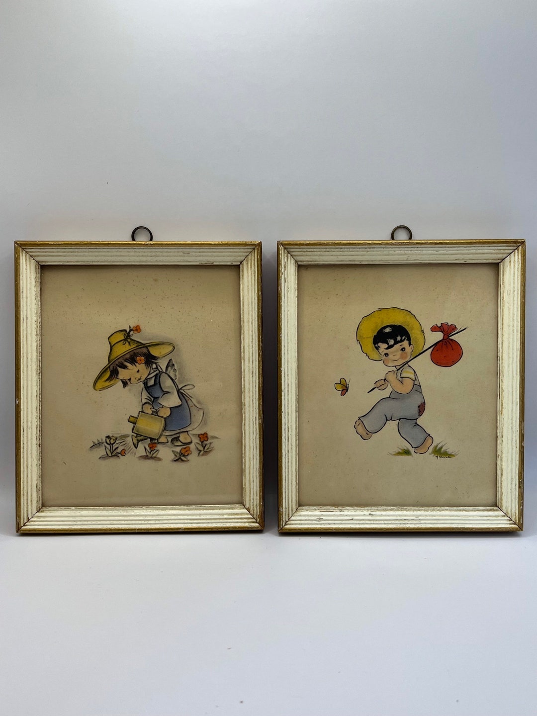 Vintage Pair of Framed Lambert Prints Nursery Etsy