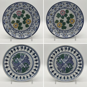 Vintage Pierced Porcelain 10” Plates, set of 4, Grapes and Floral