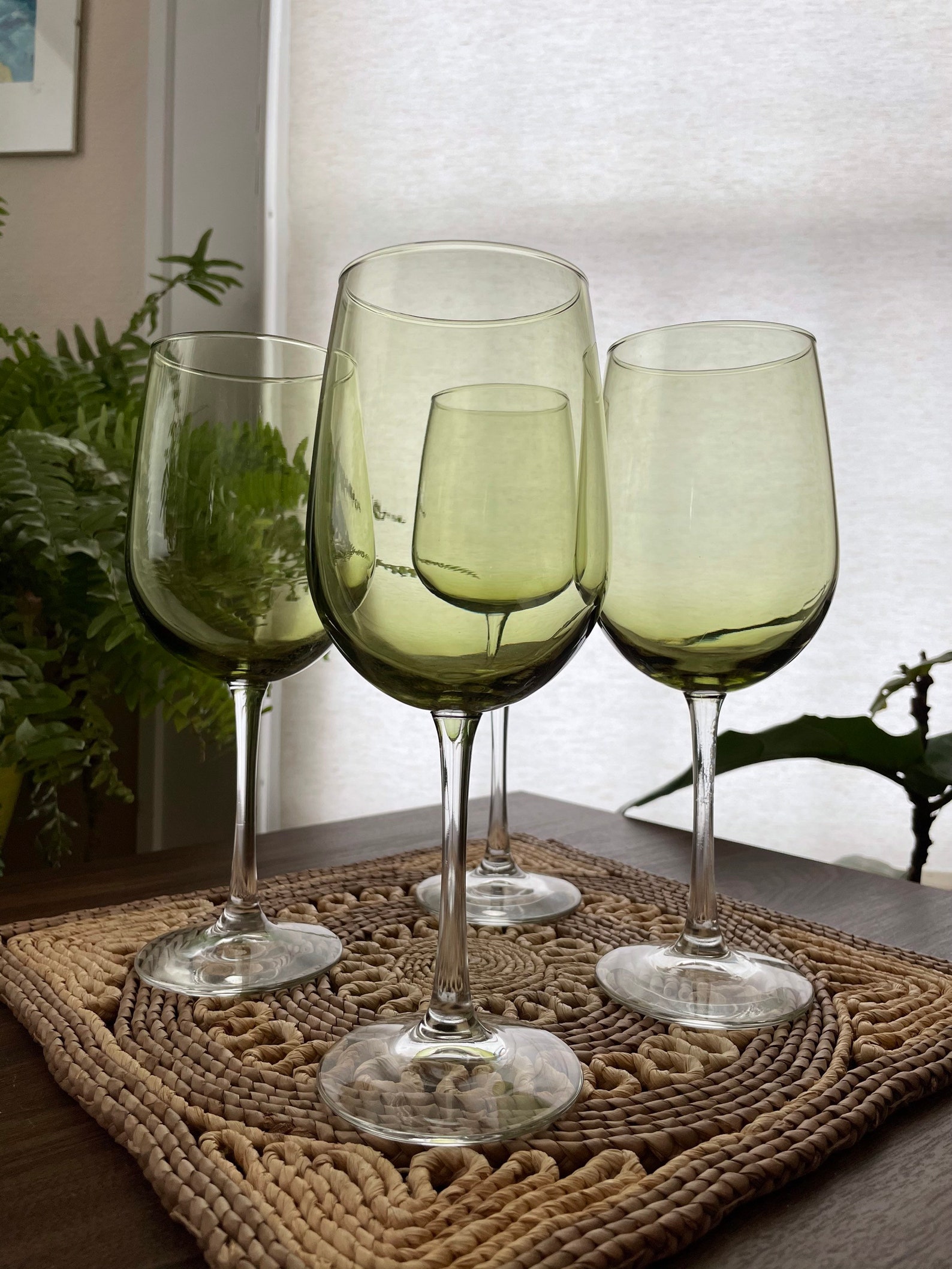 Beautiful Olive Wine/Water Glasses High Stemmed Set of 4 Etsy