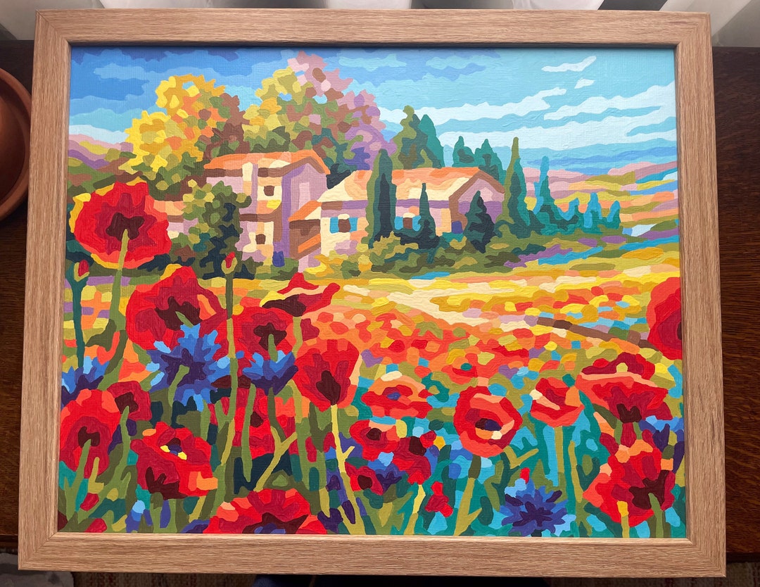 Beautiful Framed Paint by Numbers Painting, Poppies, Landscape Etsy