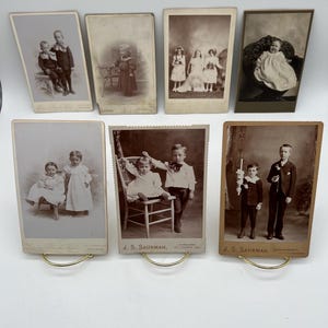 Lote antiguo/vintage de 7 tarjetas de gabinete, niños, bebés, hermanos, hermanos, comunión