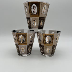 Gorgeous Signed George Briard Double Old Fashioned “Scotch/Rye” Glasses, set of 3