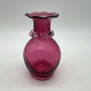Vintage Pilgrim Cranberry Glass Vase Ruffled Edge
