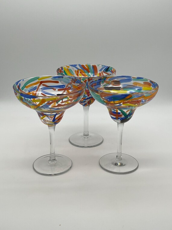Pier 1 Confetti Margarita Glasses, Blown Glass, Discontinued, Set of 3 -  Etsy Canada