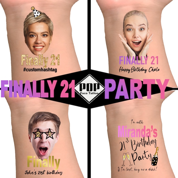 21st birthday, Finally 21, custom temporary tattoo, face tattoos, decorations, party balloon, 21 af, 21 and legal, gift, birthday favors