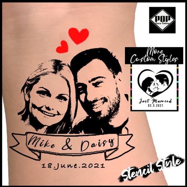 Schablone Hochzeit Individuelle Tattoos l Schablone, Hochzeit Gastgeschenke, Individuelles Gesicht Tattoo, Foto Temporäre Tattoo, Paar Tattoo, Hochzeit Tattoo, Geschenke