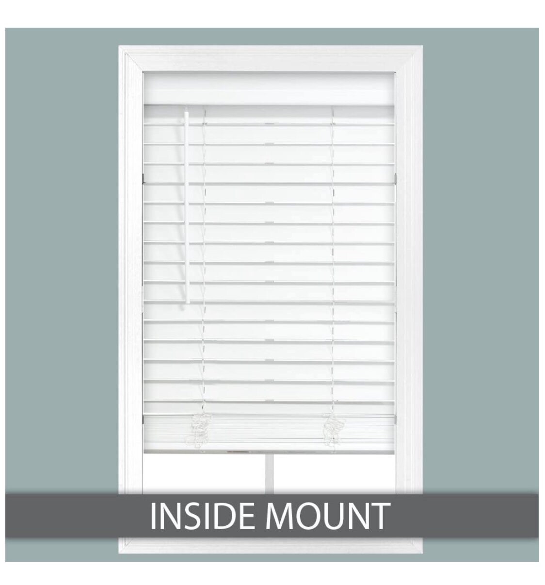 Custom Size White Faux Wood Cordless Blinds – Horizontal 2" Slats, Inside/Outside Mount