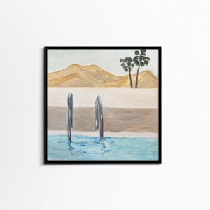 swimming pool, original acrylic painting on paper, unique item