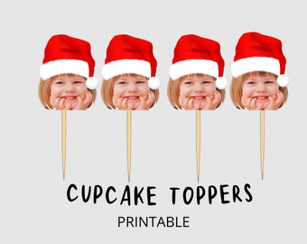 Santa Hat Photo Cupcake Toppers for a Christmas Birthday Party