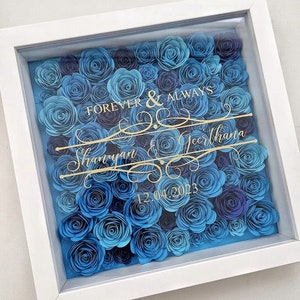 Personalized shadow box with homemade paper flowers | Roses | Flower box | Flower decoration | Gift