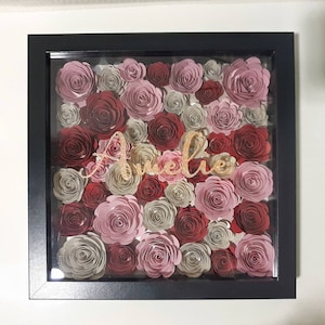 Personalized Shadow Box with Homemade Paper Flowers | Roses | Flower Box | Flower decoration | Gift
