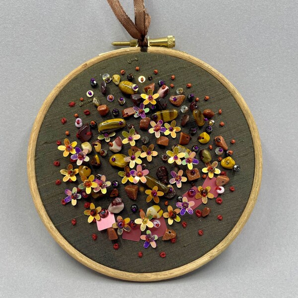 Arid: Hand Stitched Everlasting Flowers Embroidery Wall Art