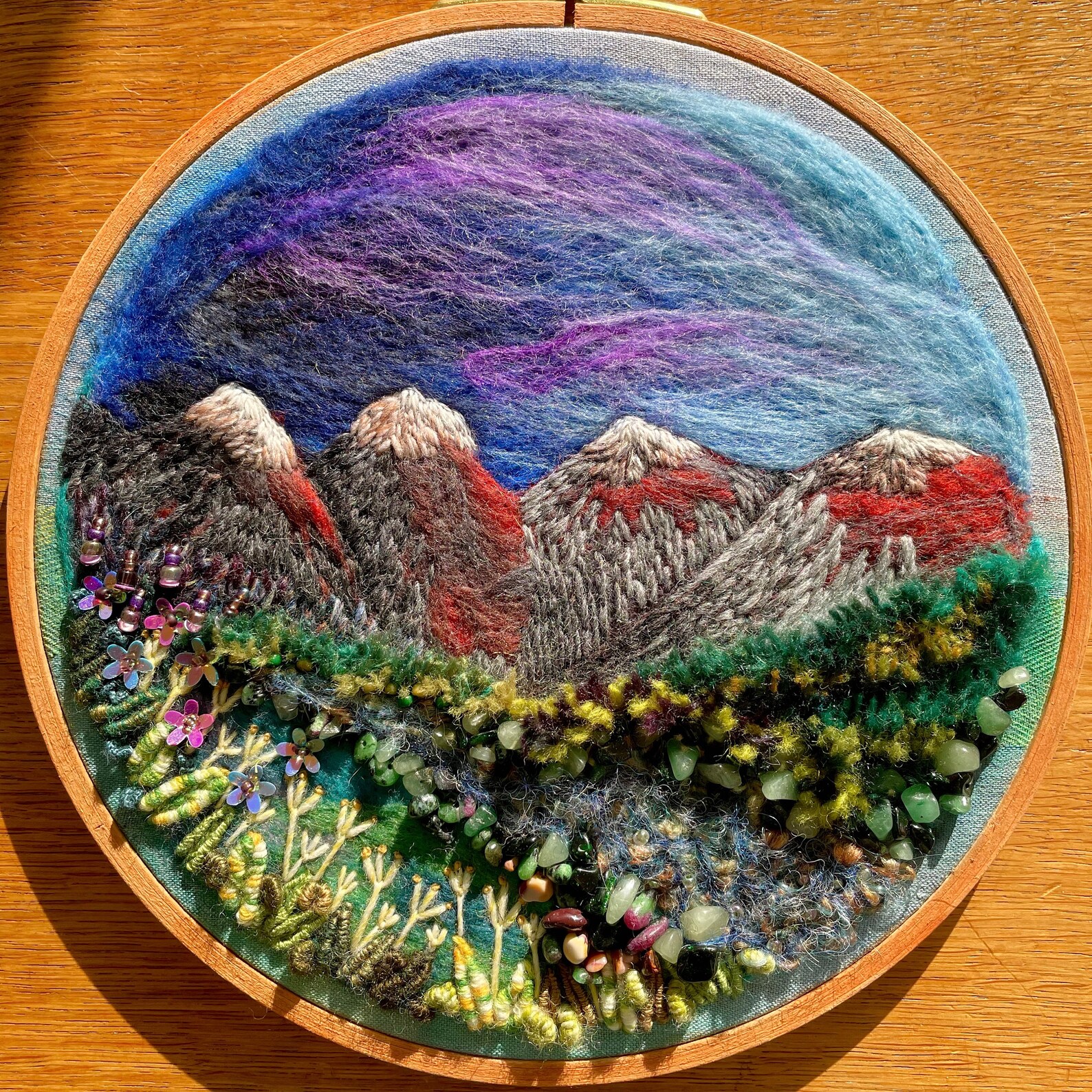 Felt Embroidered Mountain Landscape Hand Made Wall Decor Etsy