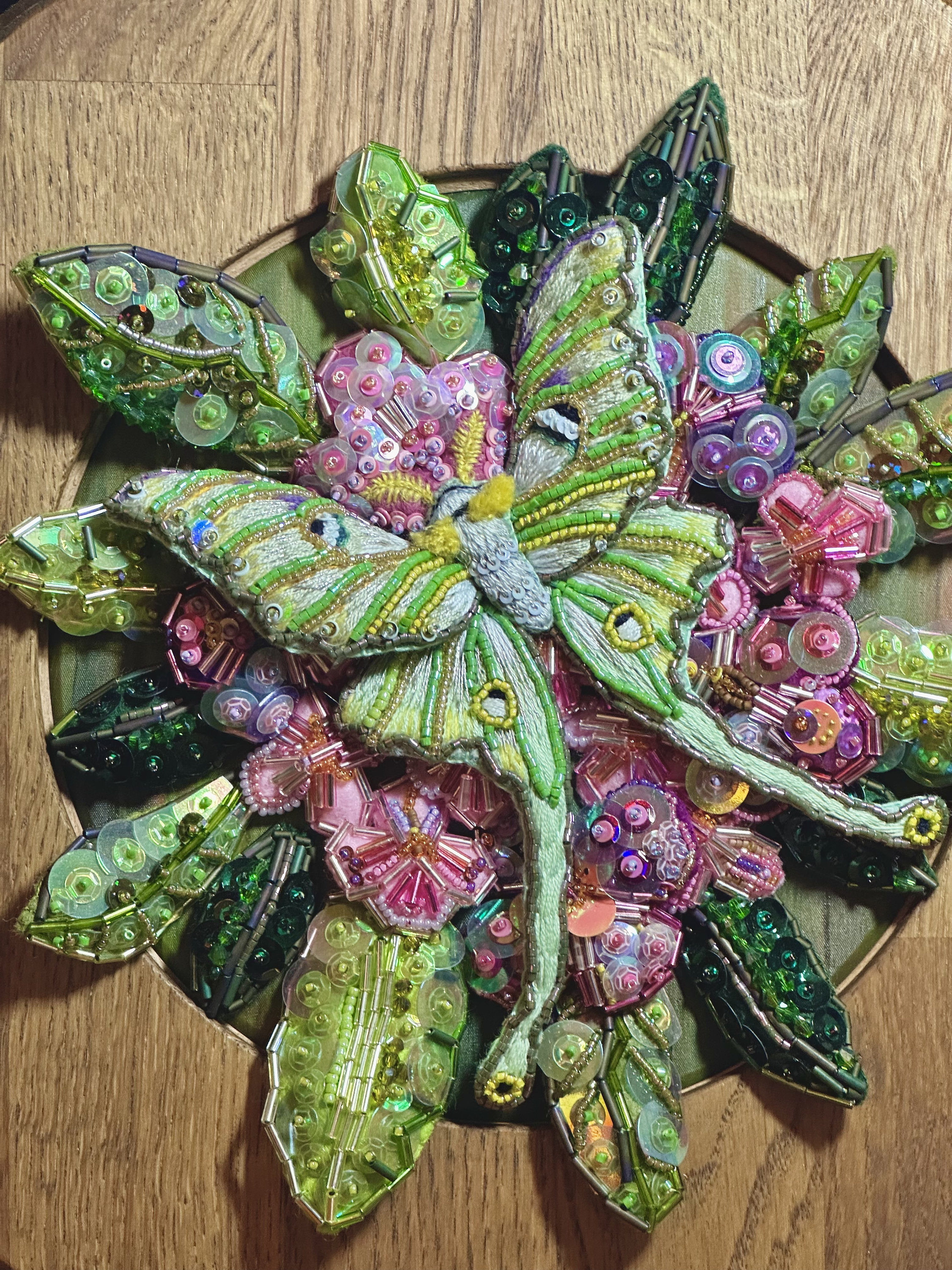 Luna Moth Art, Framed Hand Embroidered, Felt and Beaded Finished Wall ...