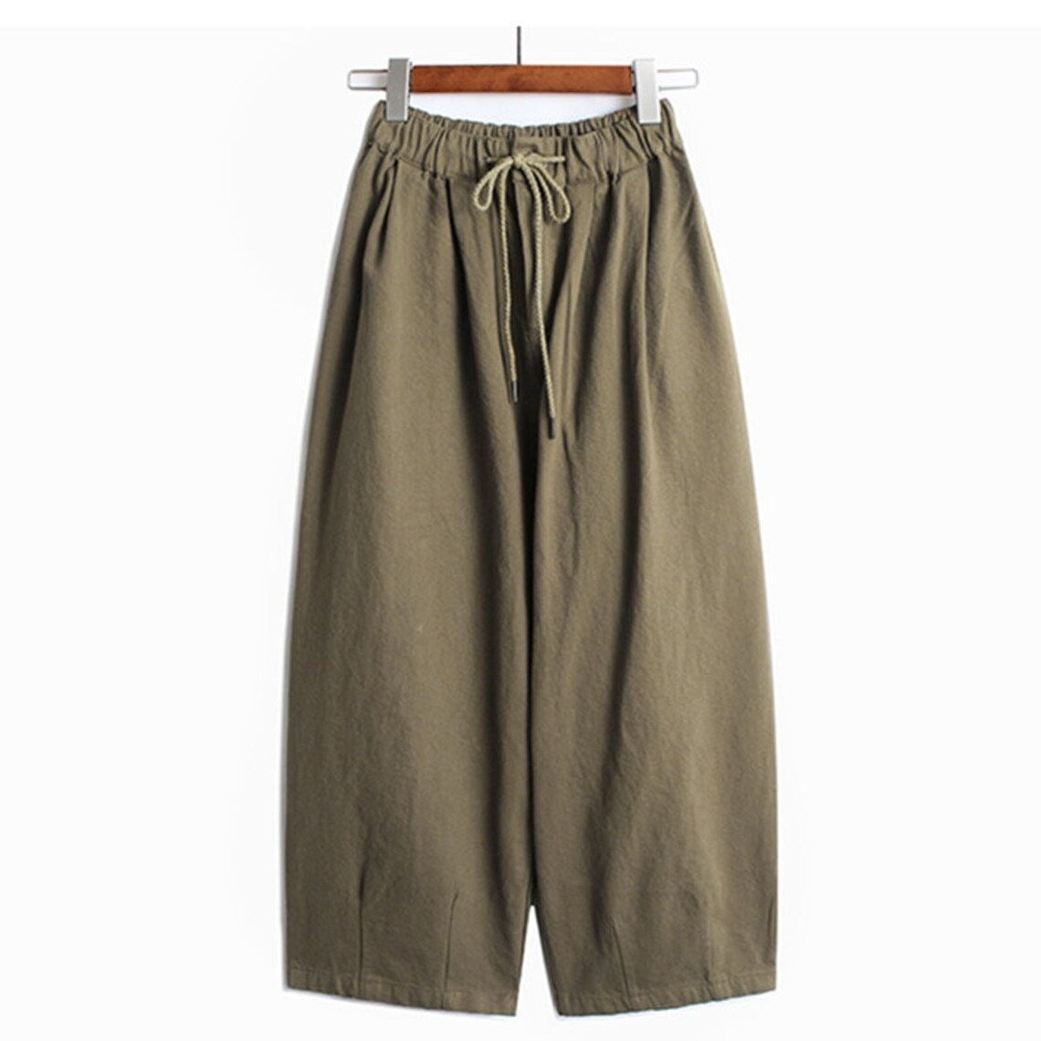 Women's pants elastic waist khaki tied anklelength spring Etsy