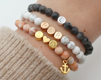 Bellrou | Armband personalisiert, Name, Initiale, Herz, Gold, Roségold, Silber, Geschenk, Freundschaftsarmband, Mama