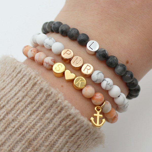 Bellrou | Armband personalisiert, Name, Initiale, Herz, Gold, Roségold, Silber, Geschenk, Freundschaftsarmband, Mama