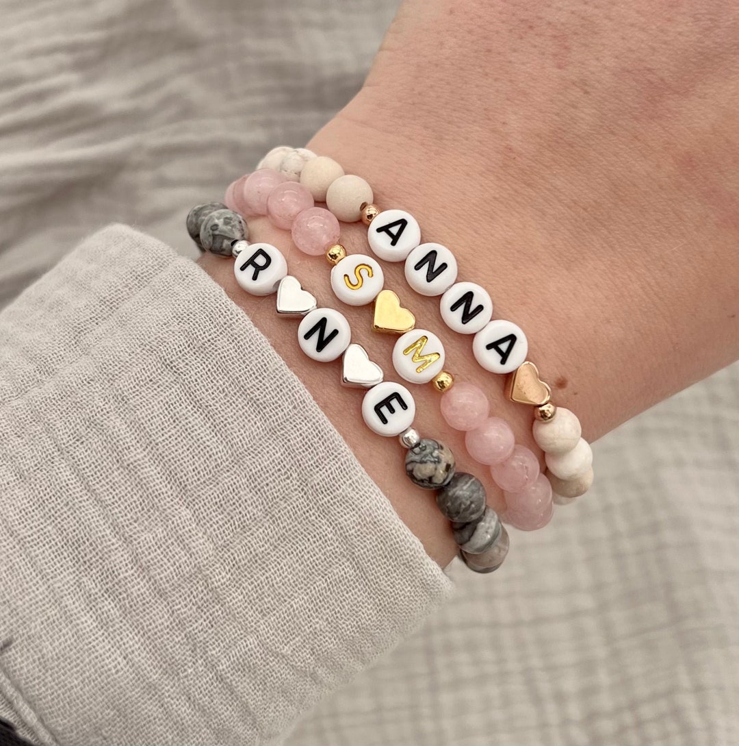 Renner Bracelet Personalized, Natural Stone, Name, Bracelet, Etsy Initial, Heart, - Friendship Gift, Denmark Rose Gold, Gold, Silver, Mom