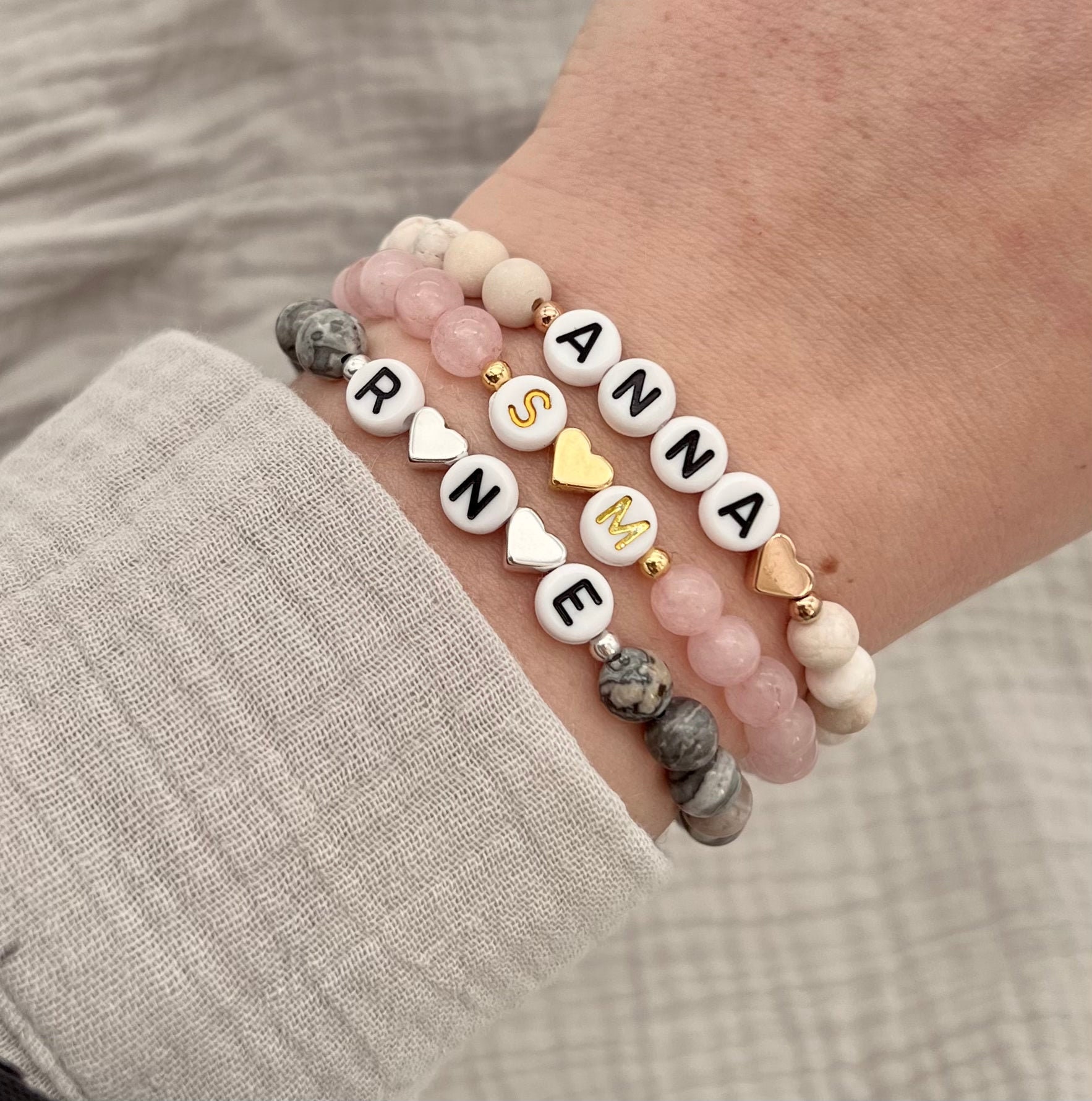Bracelet Personalized, Natural Stone, Name, Initial, Heart, Gold, Rose  Gold, Silver, Gift, Friendship Bracelet, Mom - Etsy Denmark