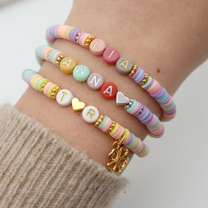 Bellrou | Bracelet initial colorful personalized, name, heart, gold, rose gold, silver, gift, friendship bracelet, mom, pastel