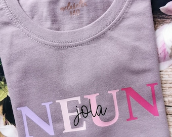 Birthday T-shirt for girls and boys, long-sleeved | Personalized birthday T-shirt with name and number | 1 2 3 4 5 6 7 8 9 10 years