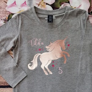 Birthday shirt unicorn girl long sleeve Birthday T-Shirt personalized with name Birthday 1 2 3 4 5 6 7 8 9 years image 3