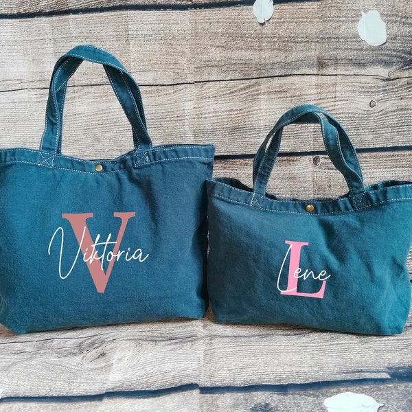 Personalisierte Canvas Tasche mit Initiale und Namen Henkeltasche XXL Shopper Einkaufstasche Mama Bag