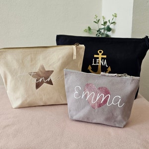 Personalized cosmetic bag with name Anchor Star Heart Toiletry bag made of solid canvas cotton Toiletry bag women's small large image 1