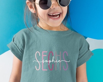 Geburtstagsshirt Mädchen Jungen Langarm | Geburtstags T-Shirt personalisiert mit Namen und Zahl |  3 4 5 6 7 8 9 10 11 12 Jahre