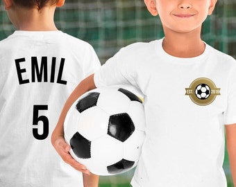 Geburtstagsshirt Fussball Junge Langarm | Geburtstags T-Shirt personalisiert mit Zahl und Namen | Geschenk 2 3 4 5 6 7 8 9 Jahre