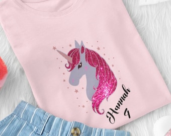 Geburtstagsshirt Einhorn Mädchen Langarm | Geburtstags T-Shirt personalisiert mit Namen | Geburtstag 1 2 3 4 5 6 7 8 9 Jahre