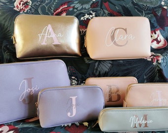 Personalized cosmetic bag with name | with initial | Saffiano | Faux leather | Cosmetic bag small large | Pencil case with name |